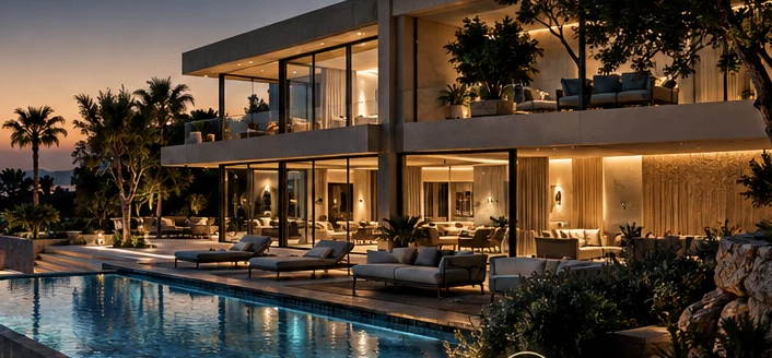 Architectural visualisation concept of a contemporary glass residence